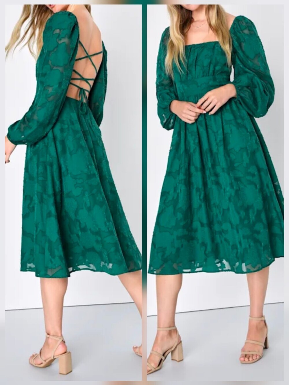 Lulus Flirtatious Nature Emerald Floral Jacquard Lace-up Midi Dress Green - XS